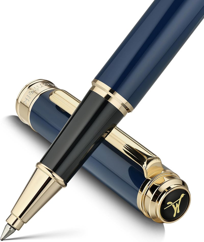 MCNTEIK 317 Rollerball - Stunning Luxury Blue Lacquer Pen with 24K Gold Finish, Schmidt Black Ink Refill, Fancy Gift Set for Men & Women, Professional, Graduation Executive Office, Nice Classic Pens - Image 1